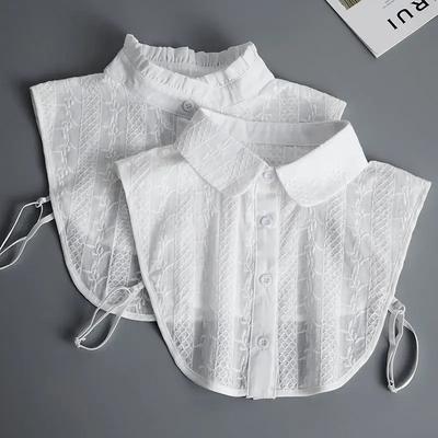 Cotton Floral Fake Collar Women Detachable Lapel Choker Necklace Ladies Removable Half Shirt False Collar Decoration