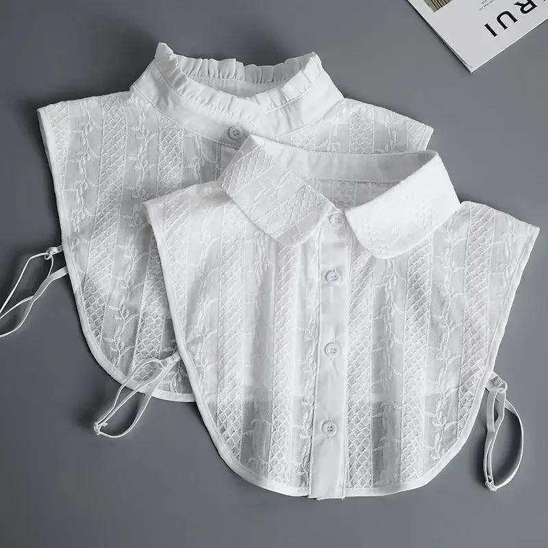 Cotton Floral Fake Collar Women Detachable Lapel Choker Necklace Ladies Removable Half Shirt False Collar Decoration