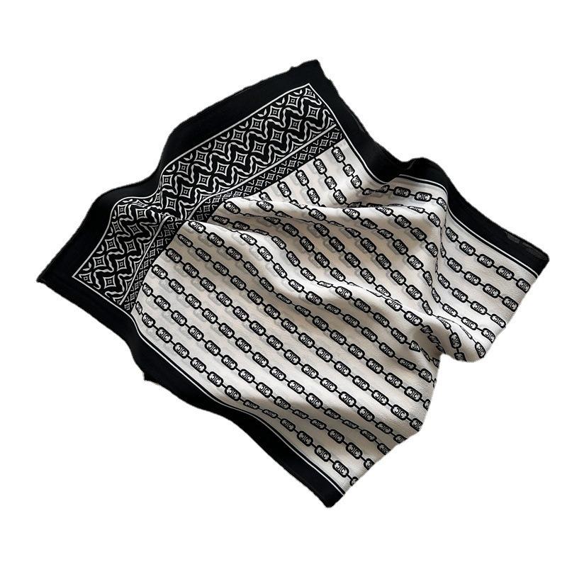 Nordic Style Silk Scarf Square Scarf Femininity Letter 100 Mulberry Silk Small Long Silk Scarf Fashion Scarf