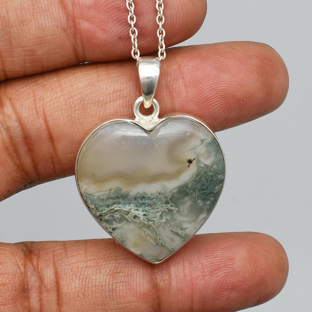Amazing Horse Moss Agate, 925 Sterling Silver Necklace Pendant, Handmade Silver Jewelry, Moss Agate Necklace Pendant, Gift For Her