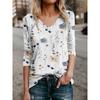 Spring Summer Women Fashion T-shirt Casual Random Printed Color Clash V-Neck Long Sleeve Knitted Pullover Tops