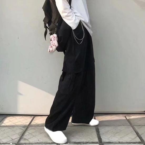 Мужские брюки-карго с широкими штанинами, прямые, с эластичной резинкой на талии, свободные, с несколькими карманами, однотонные, High Street, мягкие дышащие, мужские длинные брюки полной длины