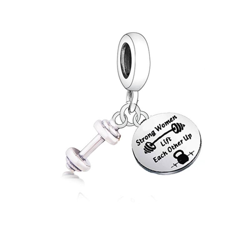 FC Jewelry Fit Original Charm Bracelet 925 Silver Sports Fitness Dumbbell Pendant Bead For Making Gym Baby Berloque