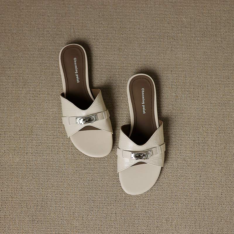 Krazing Pot Мюли из коровьей кожи, летние, размер 42, на низком каблуке, роскошные туфли с металлическими украшениями, женские, суперзвездные, женские, с открытым носком, сандалии без застежек