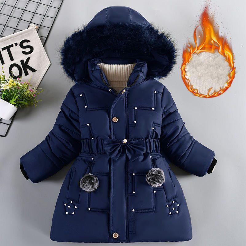2023 New Thick Keep Warm Winter Girls Jacket Detachable Hat Plush Collar Hooded Coat For Kids 4 Color Children Birthday Present