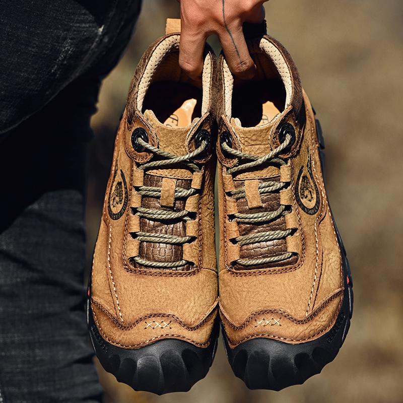 Осенние/зимние кожаные ботинкиМужские походные ботинки с высоким верхом из плюшевой кожи и хлопка для активного отдыха, большой размер 39-46