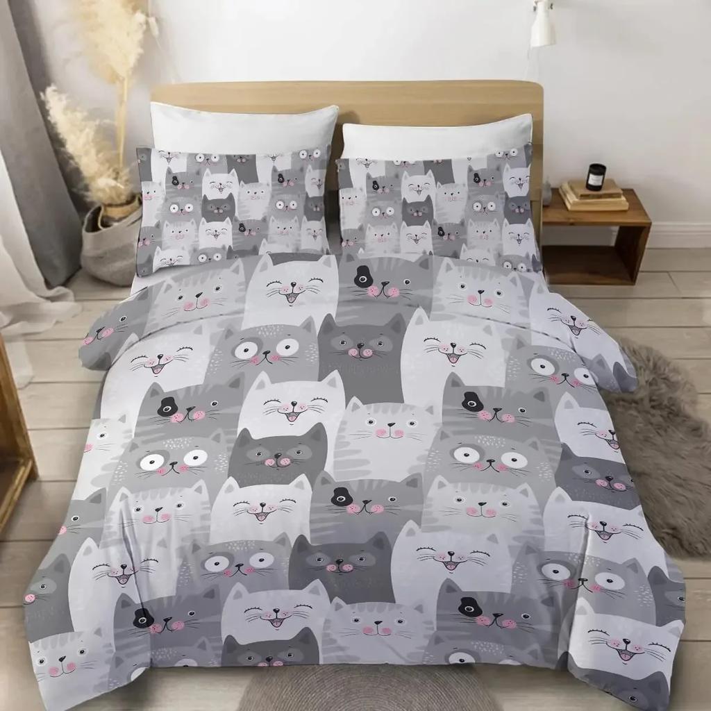 Cats Grey And White Cats Comfortable Duvet Quilt Cover Pillowcase Bedding Set Children Bedroom Decoration Home Textile