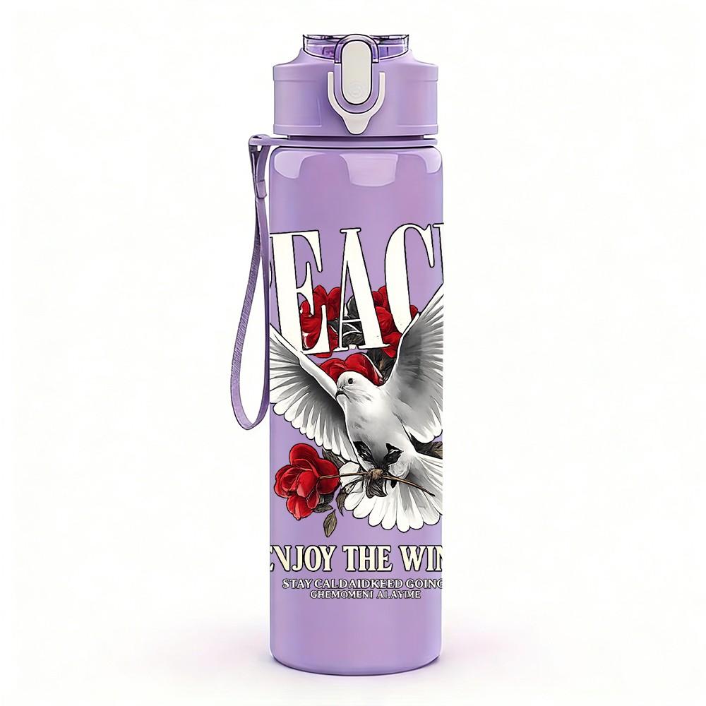 1PC Eagle Rose Vintage Art Print 750ml Color Plastic Sports Water Bottle Leakproof Flip Straw Lid Suitable for Sports Office Home Use