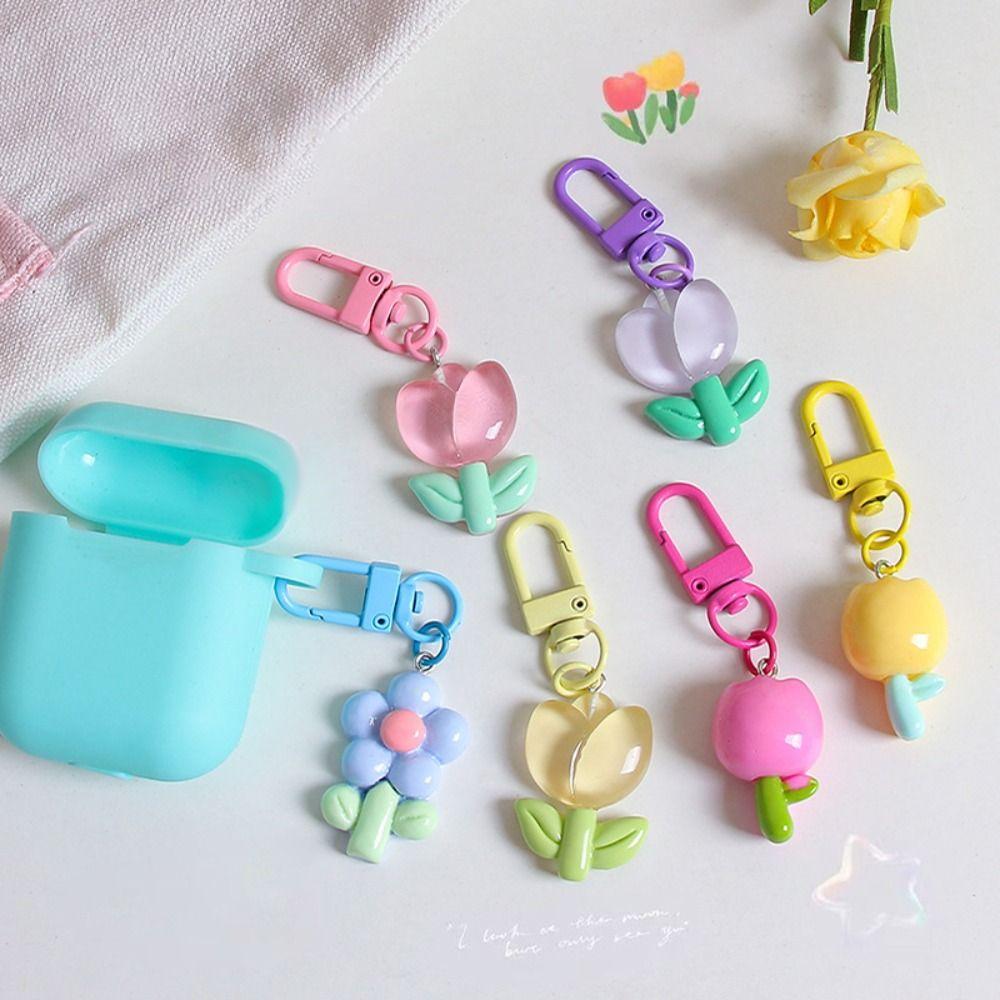 Candy Color Sunflower Keychain Young Girl's Heart Sweet Resin Tulip Keychain Girls