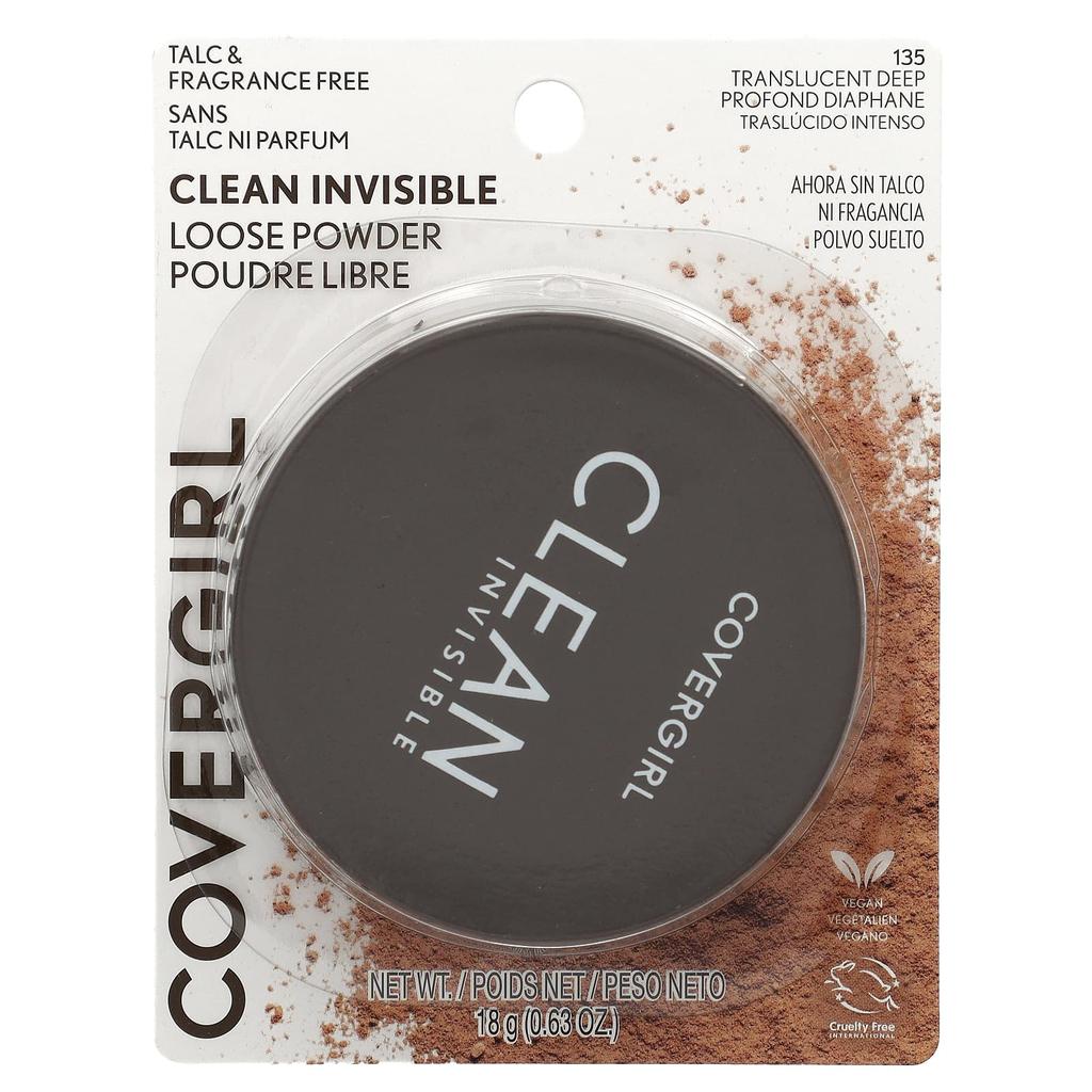 Covergirl Clean Invisible, Loose Powder, 135 Translucent Deep, 0.63 Oz (18 G)