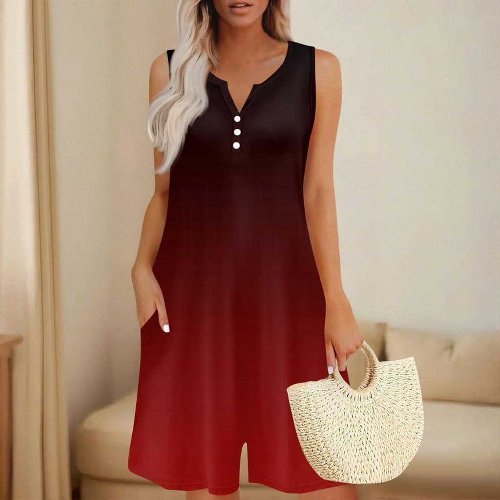 Women's Fashionable And Casual Sleeveless Button-pocket One-piece Shorts