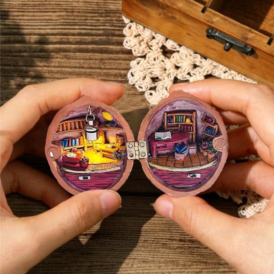 Украшение из скорлупы грецкого ореха с теплым светом Крошечный мир внутри орехового кукольного домика Миниатюрный книжный магазин Мини-библиотека Орнамент Дети Взрослые Подарок на день рождения