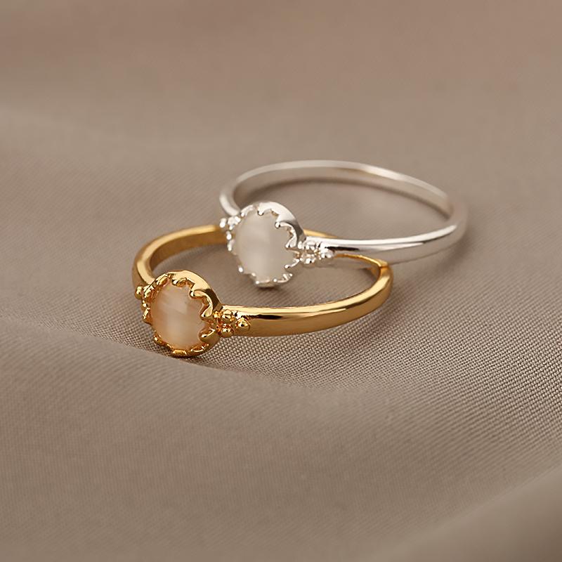Vintage Opal Stone Flower Rings For Women Anillos Gold Color Stainless Steel Ring Couple Wedding Ring Bohemian Jewelry