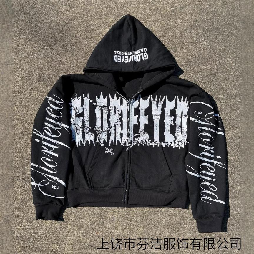 2025 European and American personality 3d printing zipper sweater long sleeve pullover hoodie retro jacket street trend