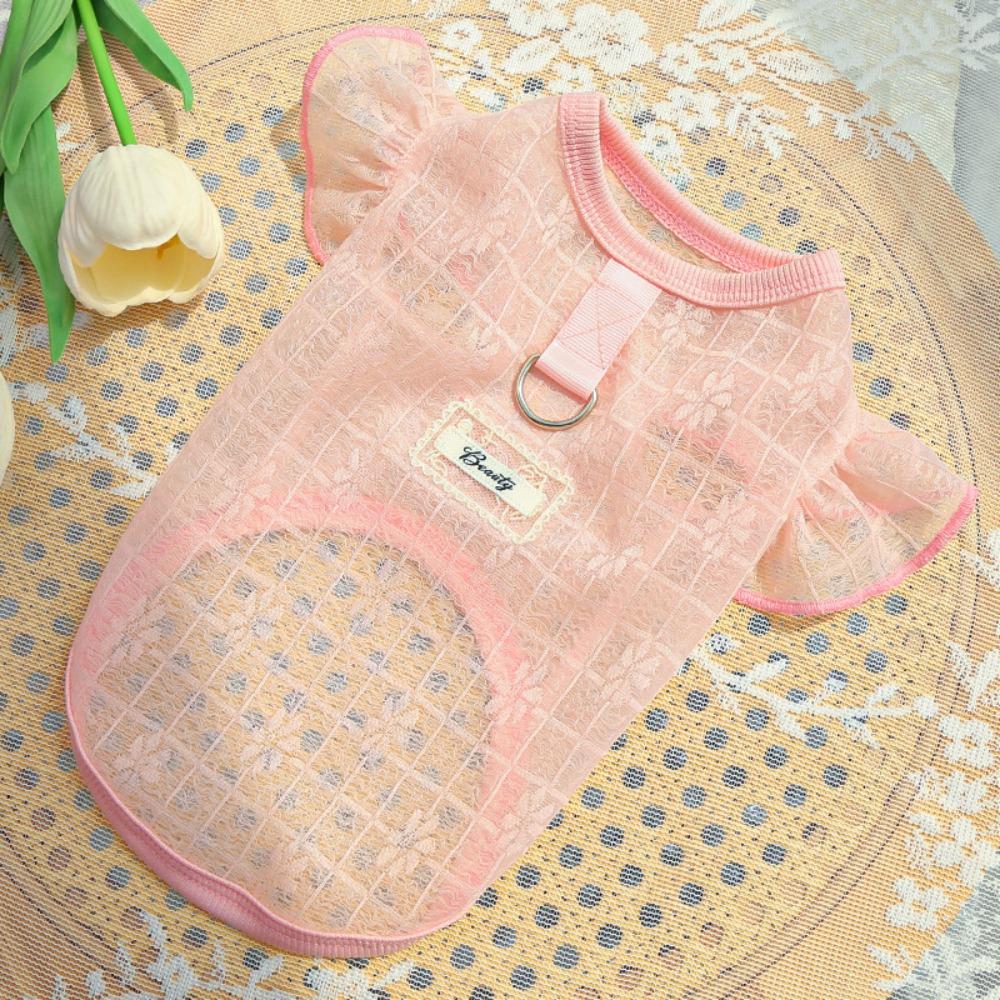 Thin Mesh Dog Cooling Vest Breathable Flying Sleeves Cat Sunscreen Vest Flower Print D-Ring Design Pet T-shirt Puppy Clothes