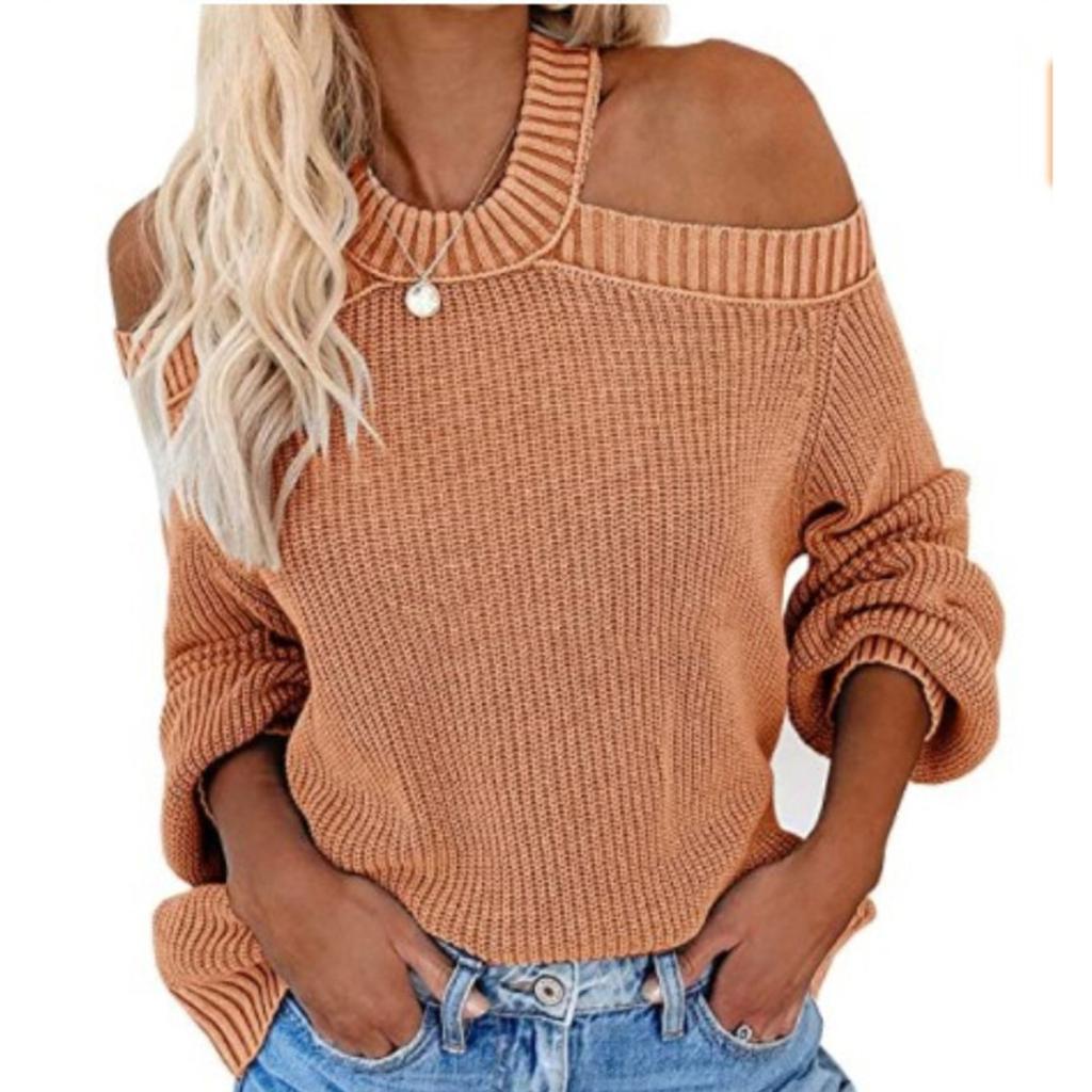 Women's Solid Color Sexy Off Shoulder Loose Knit Sweater Top