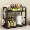 2 Tier Metal Wood Countertop Shelf Space Saving Kitchen Rack Organizer with Side Hooks for Coffee Mugs Spice Jars Condiments