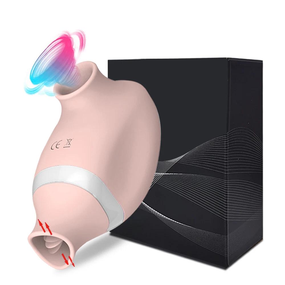 2 in 1 Tongue Licking Sucker Vibrator G-Spot Clit Clitoris Nipple Massager Suction Cup Adult Sex Toy Vacuum Stimulator for Women