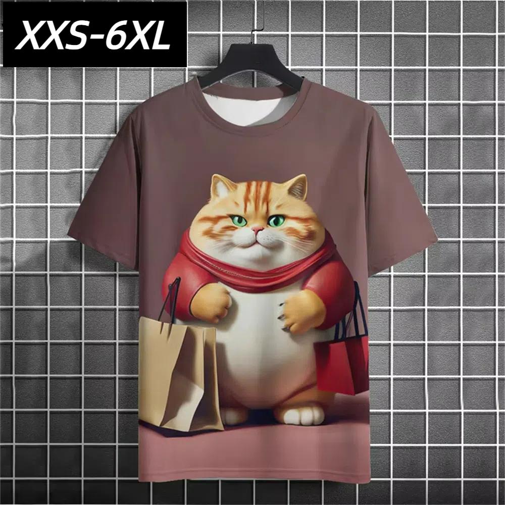 XXS-6XL Футболка размера плюс для мужчин Fat Cat Graphic Футболки Уличная мода Топы с коротким рукавом Футболки Мужские повседневные Oversiezd Одежда