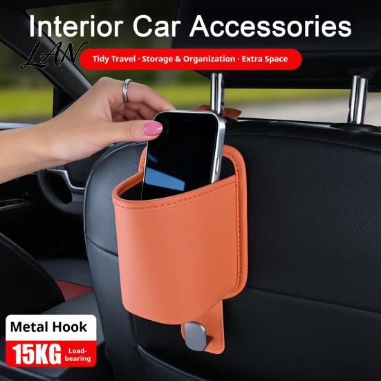 Universal Car Cup Holder Leather Door Holder, Multifunctional Vehicle Drink Hanger Seat Clutter Organizer with Headrest Hooks, Window for Drinks Phone