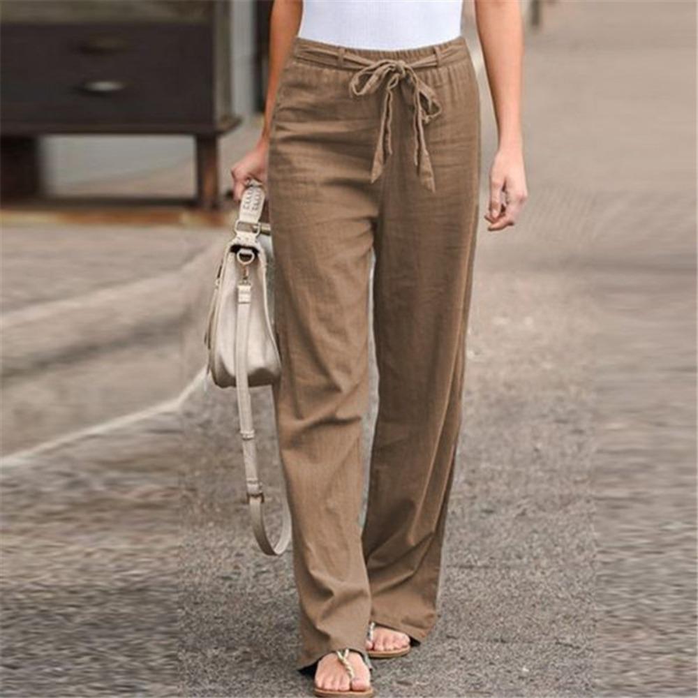 Летние хлопково-льняные брюки широкие, однотонные, с эластичной талией, свободные, для женщин