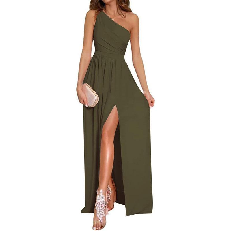Women's New Spring Slash Shoulder Dress Temperament Skinny Sleeveless Sexy Split Dress
