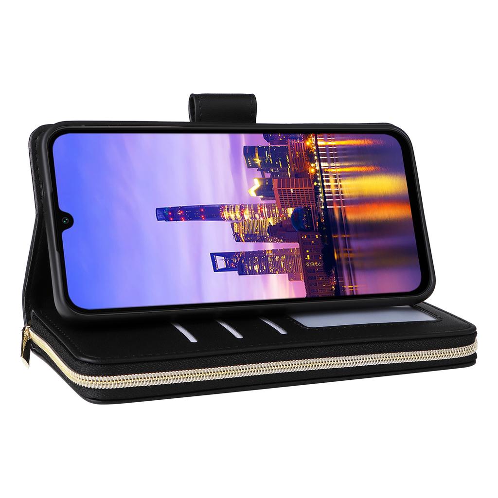 R20 For Samsung Galaxy A16 5G/A16 4G Case Zipper Pocket PU Leather Cover with 9 Card Slots