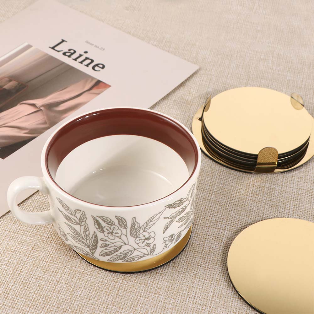 Scald-proof Insulated Cup Mat Mirror-like Drink Pad Gold Stainless Steel Coaster Set Restaurant