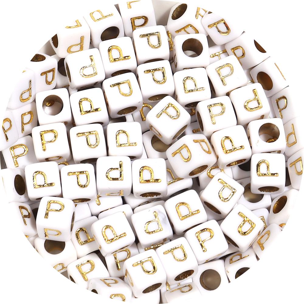 100pcs/lot 4.5 6mm Gold Letter Acrylic Square Beads Large Hole Loose Alphabet Beads For DIY Craft Bracelet Earrings Accessories