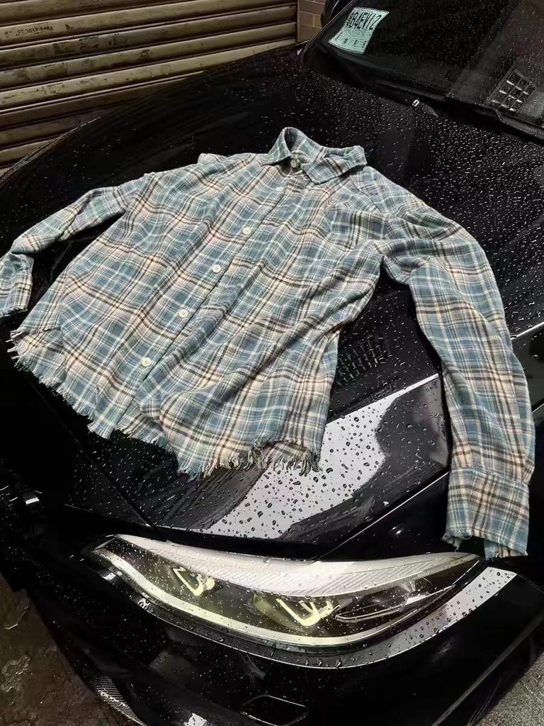 Рубашка из фланели в клетку с бахромой в стиле ретро, унисекс, весенняя, свободного кроя