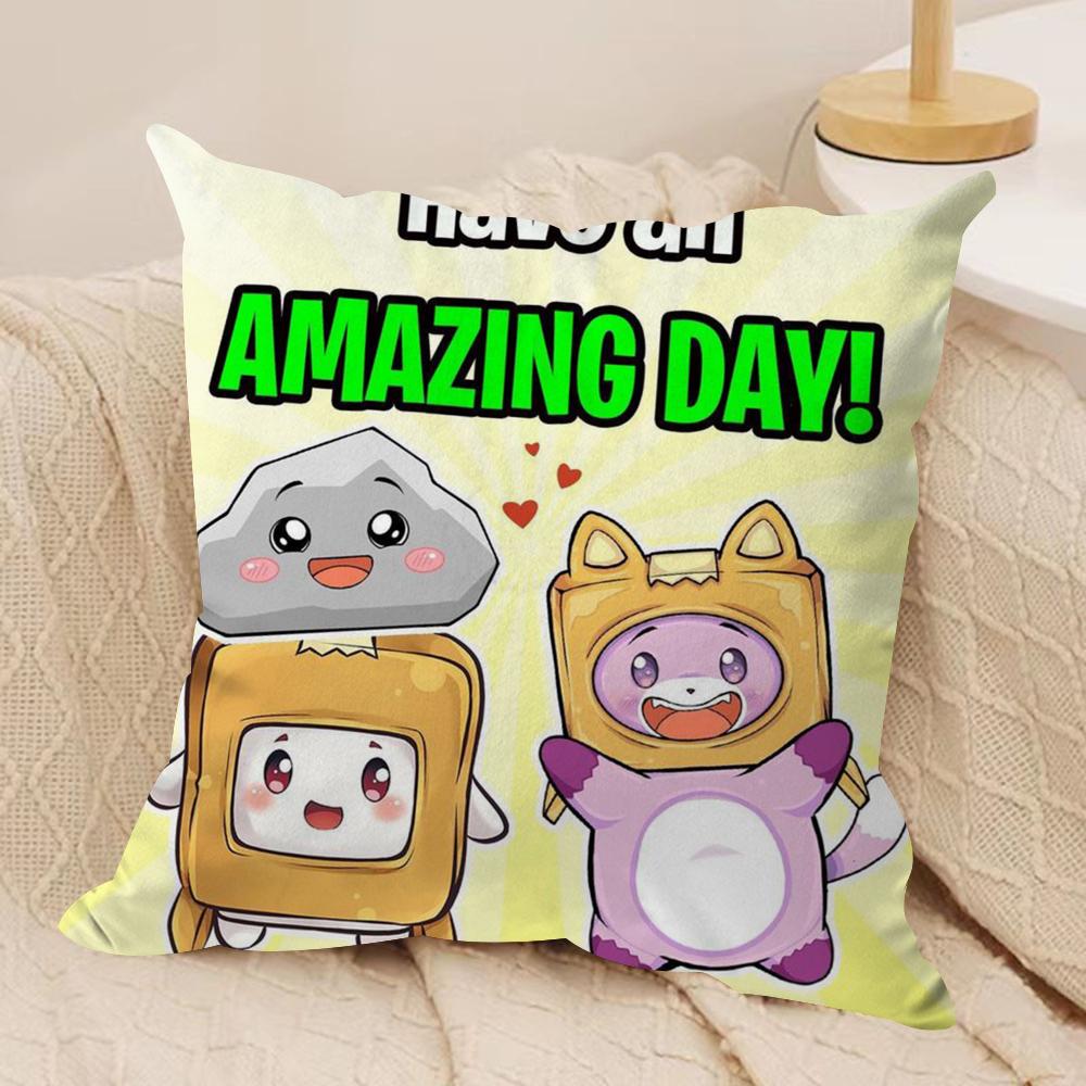 Cartoon LLankyBox Cushion Cover Soft Plush Throw Pillow Cover DoubleSided Decorative Cushion Case Sofa Bedroom Home Decor