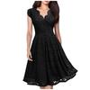 Women'S Lace Solid Color Waistband Dress V-Neck Sleeveless Dress Casual Dress Cocktail Dress