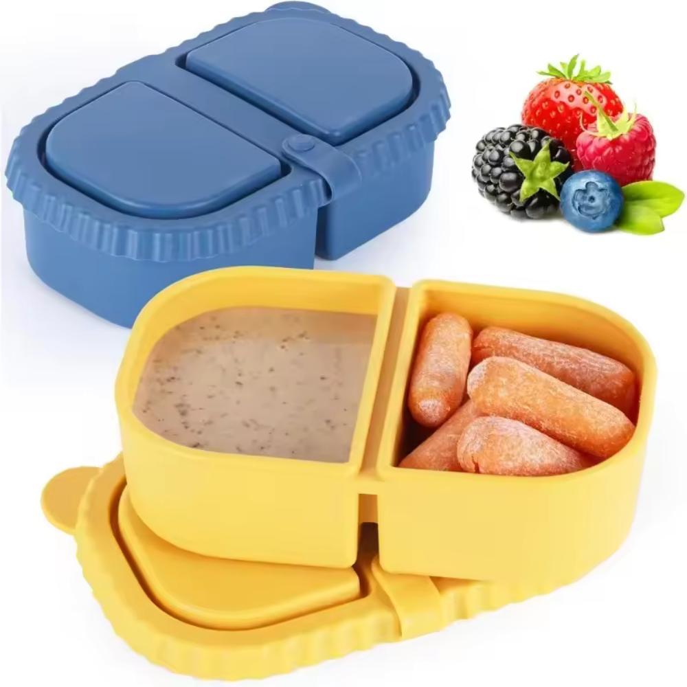 Reusable Silicone Snack Containers with Lids Mini Containers 2 Compartments Portable Food Storage Box for Picnic Tools Box