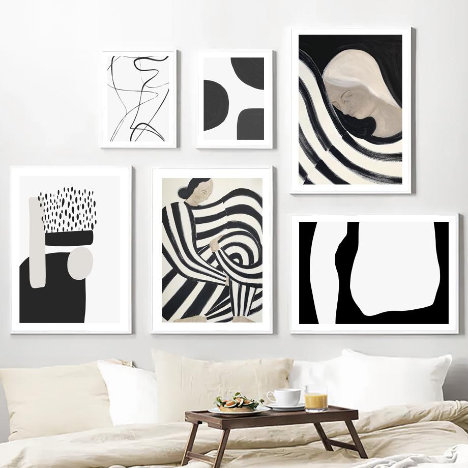 Абстрактные линии, геометрические цветные блоки, кривая, скандинавские постеры и принты, настенная живопись на холсте, настенные картины для декора гостиной