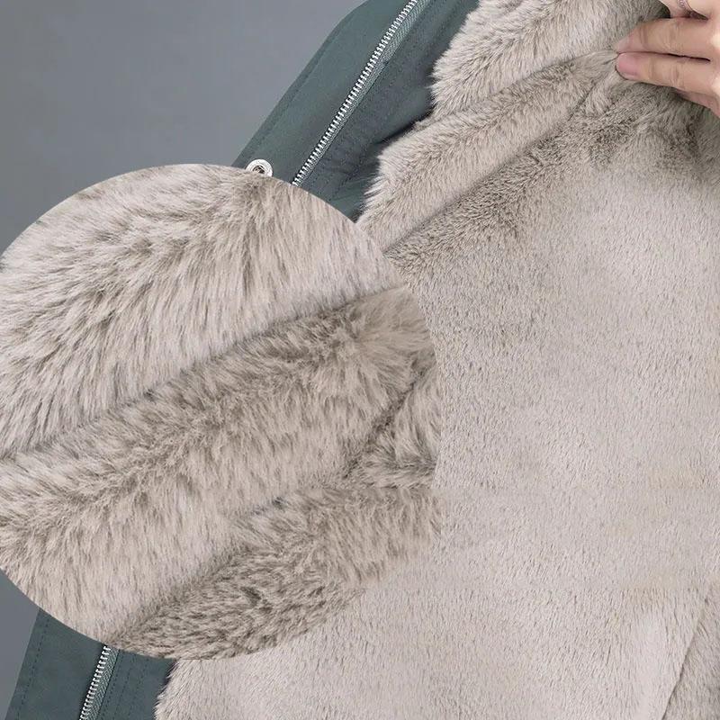 Winter Jacket Women Casual Warm Padded Coats  Snow Wear Plush Parka Mid-Length Loose Hooded Velvet Lined