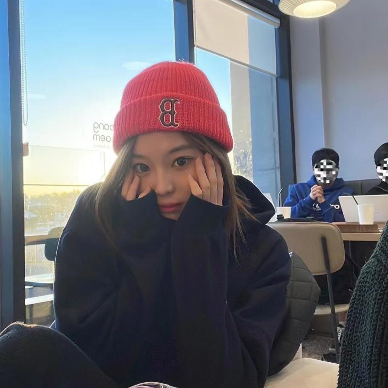 Корейская шерстяная унисекс вязаная шапка бини MLB - Вышивка логотипа NY, Теплая для осени и зимы, Стиль M0726