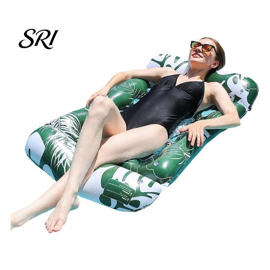 Travel-friendly Pool Float Inflatable Mat with Hole Headrest Adults Size Foldable Water Toy Floating Lounger Raft Summer Swimming Party Beach