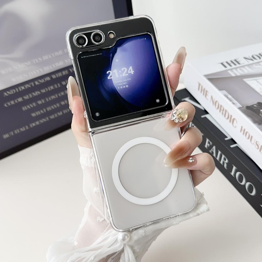 Новый чехол-скин для Samsung ZFlip6 с мягкой магнитной адсорбцией, подходит для Zflip5, ультратонкий, из закаленного ПК с высокой прозрачностью