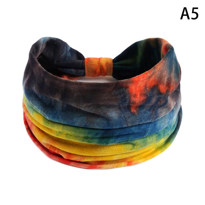 Tie-Dye Boho Knot Turbans Yoga Elastic Head Wrap Women Headband Wide Hairbands Headwear Bandanas Hair Band Accessories