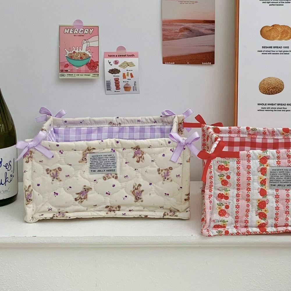 Корзина для хранения на рабочем столе с рисунком медведя, органайзер из стеганого хлопка, милая коробка для хранения, украшение для дома