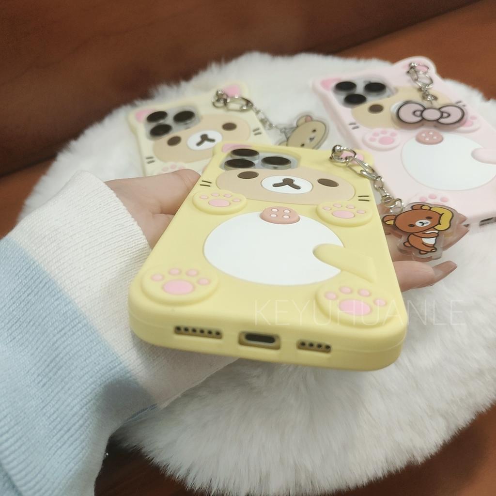 Милый мультяшный 3D чехол Rilakkuma для iPhone 17 16 15 14 13 12 11 Pro X XS Max XR 6 7 8 Plus 5 5S SE Брелок Подвеска Чехол