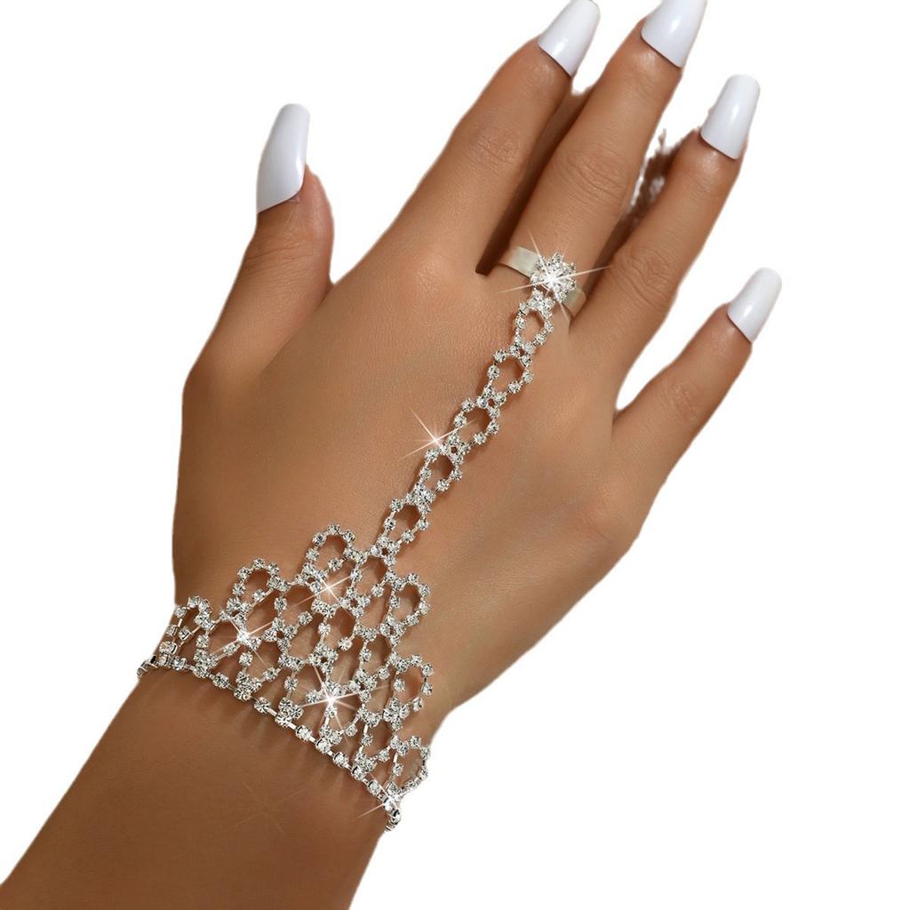 Diamond Bracelet, Ring Integrated Chain, Latin Dance Hand Back Chain, Trendy Girl Mixed and Matched Bracelet.