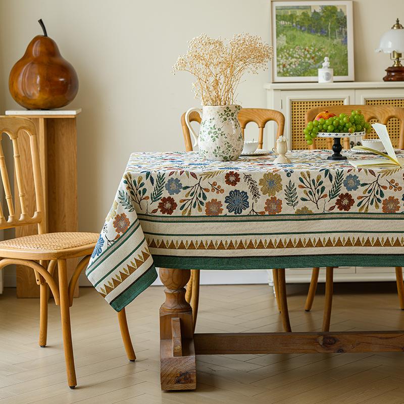 Atmospheric Dining Table Tablecloth Retro Pastoral Cover Cloth Light Luxury High-End Rectangular Fabric Coffee Table Tablecloth