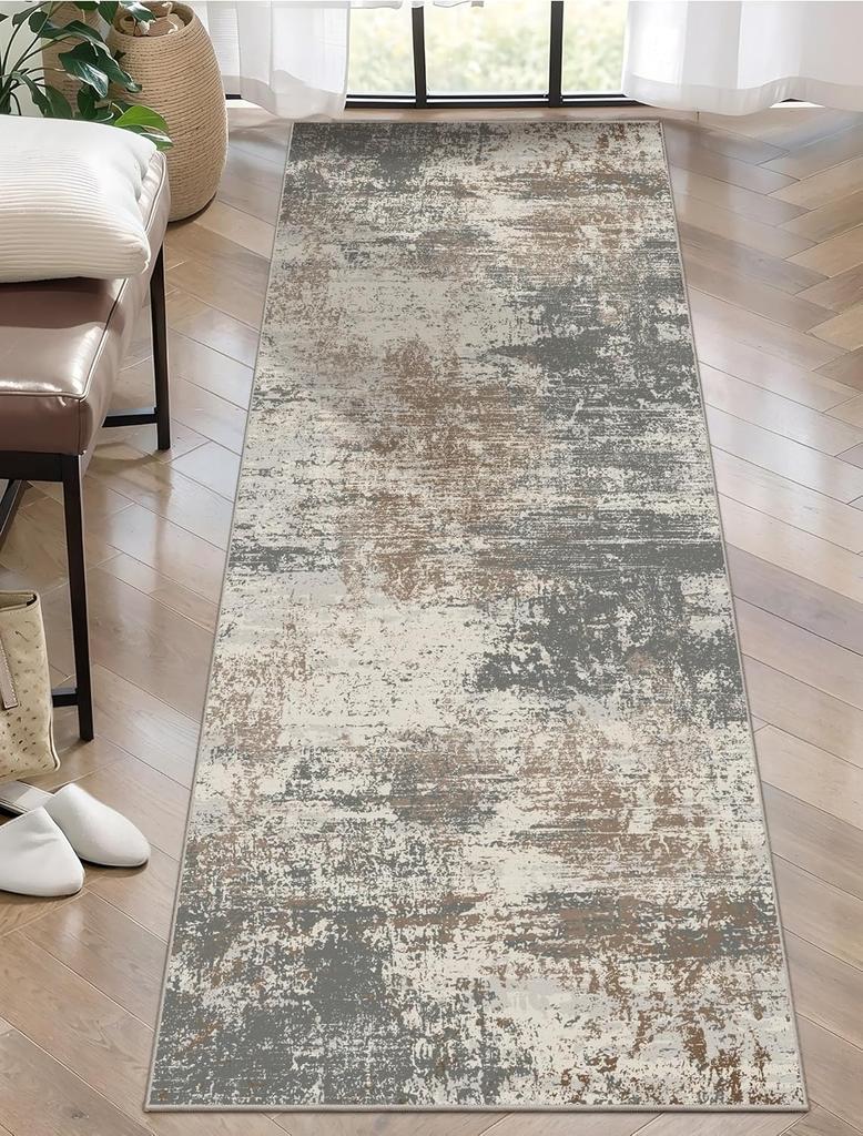 Nordic Style Abstract Runner Rug Modern Minimalist Design Distressed Texture Carpet Absorbent Non-Slip Long Mat for Hallway