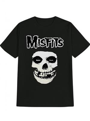 Графическая футболка Misfits - Черная повседневная футболка с круглым вырезом и принтом черепа