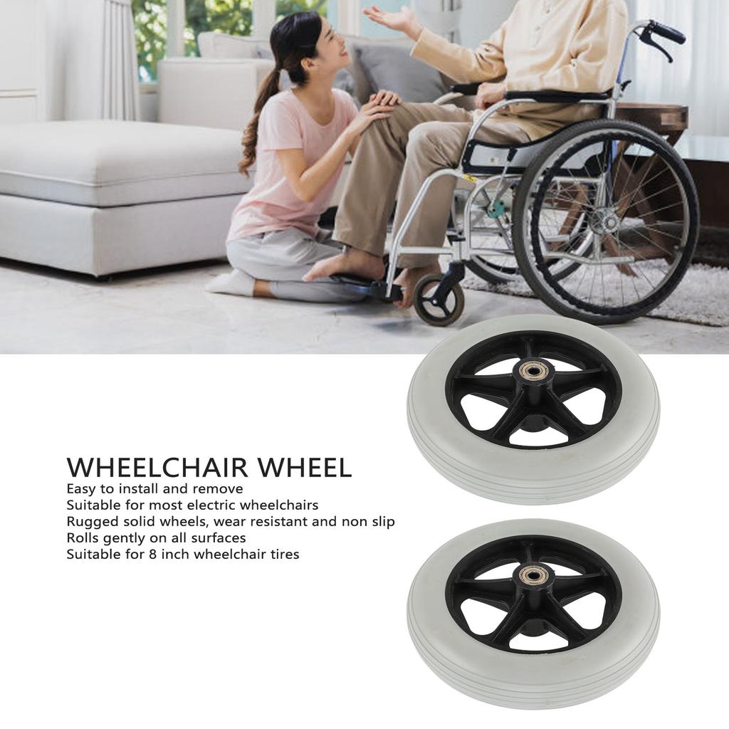 2pcs Wheelchair Wheel Wide 8 Inch Replacement Electric Wheelchair Accessory for Electric Wheelchairs Gray
