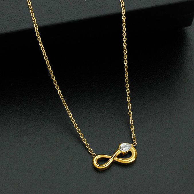 Stainless Steel Light Luxury High-End Sporty Micro-Inlaid Zircon Lucky Number Bamboo Pendant Necklace Accessory Infinite Loop