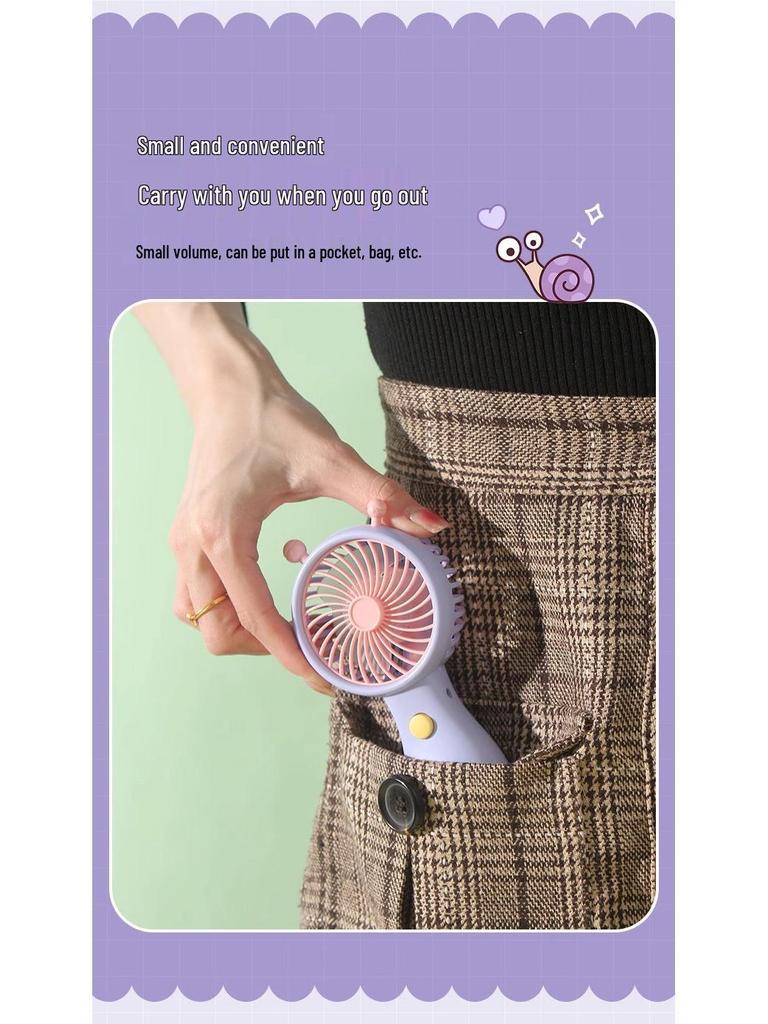 Cute Macaron Snail USB Mini Handheld Fan – Silent, Rechargeable & Portable