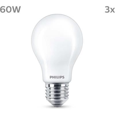 Лампа светодиодная - PHILIPS - Классическая - 60 Вт - A60 E27 - Теплый белый - Недиммируемая x 3
