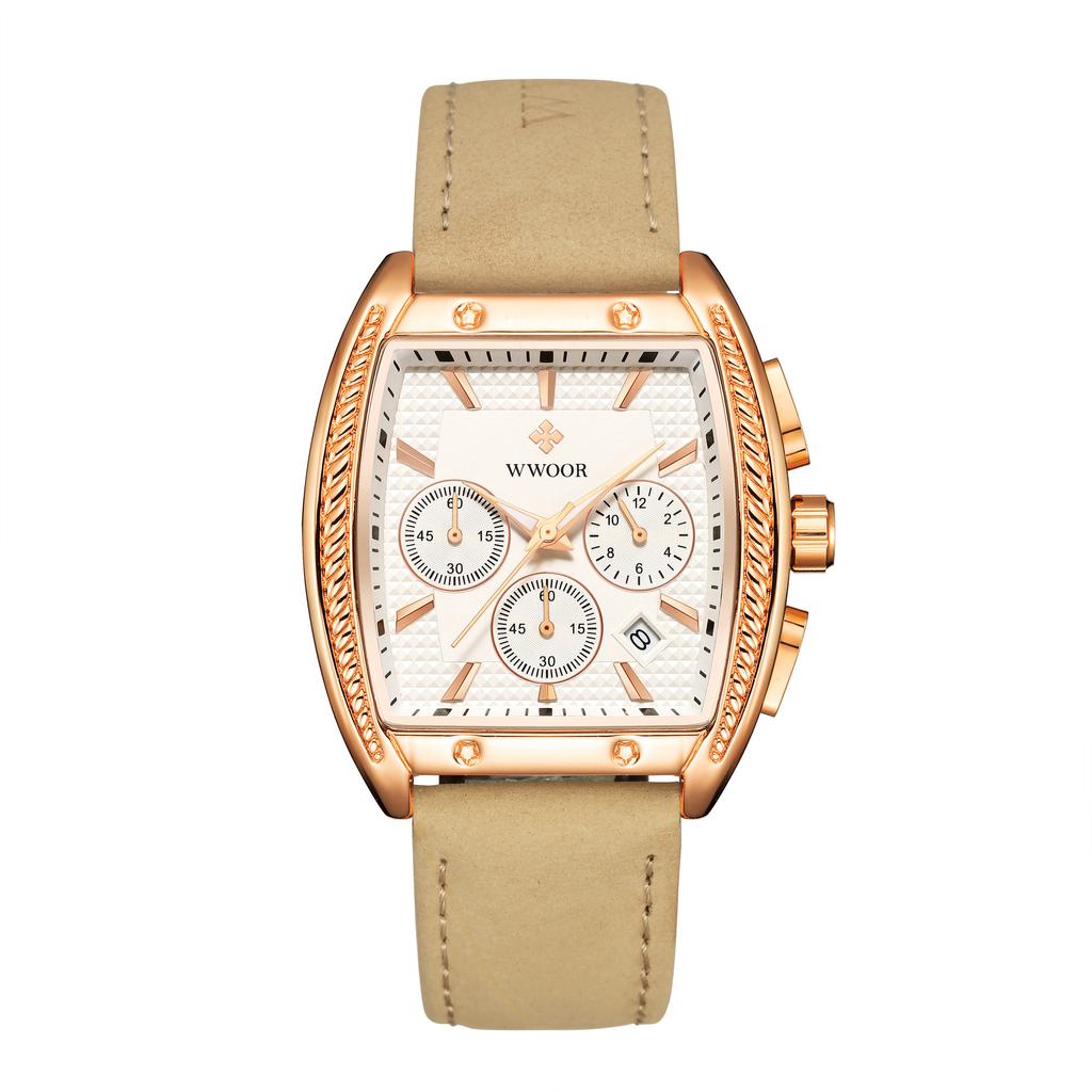 WWOOR Модные квадратные мужские часы с ремнем Кварцевый механизм Премиум водонепроницаемые мужские часы